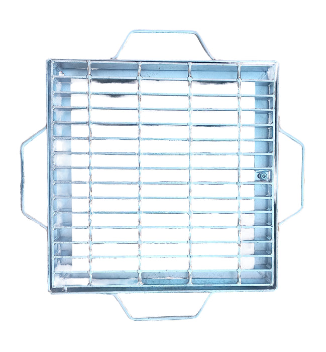 Heavy Duty Galvanised Grate and Frame Hinge Lockable 450mm X 450mm X 50mm
