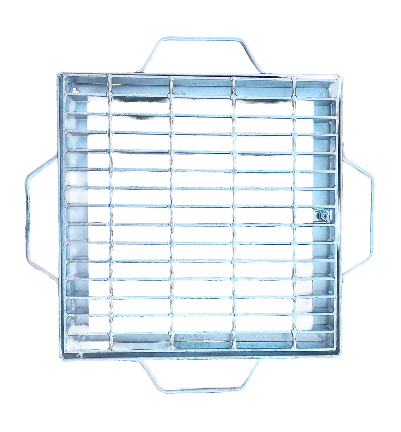 Heavy Duty Galvanised Grate and Frame Hinge Lockable 450mm X 450mm X 50mm