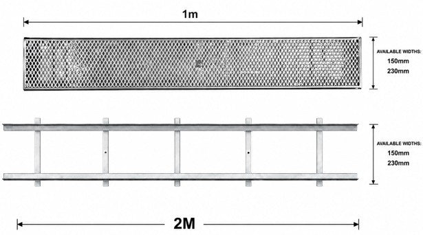 Class B Galvanised Steel Heelguard Grate and Frame Complete Set 230mm 30mm 2m