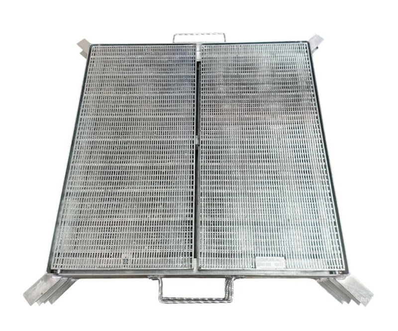Class B Galvanised Linear Heelguard Grate and Frame 920mm X 920mm X 50mm | Centre Hinged and Open