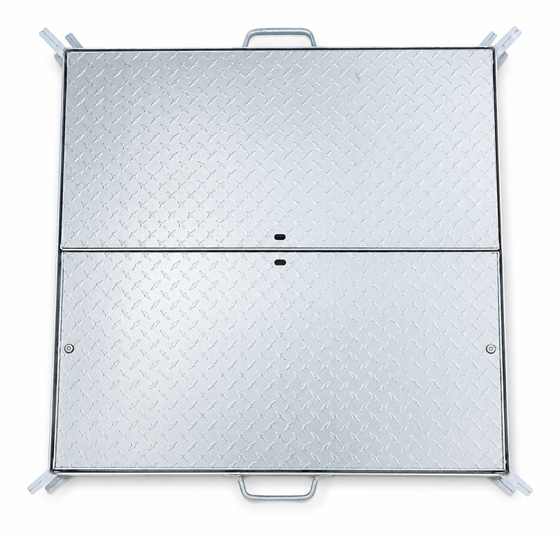 Class B Galvanised Checkerplate and Frame Hinge Centre Open 920mm X 920mm X 50mm
