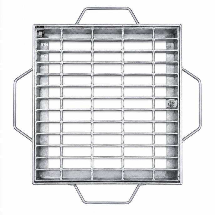 Class B Galvanised Grate and Frame Hinge Lockable 450mm X 450mm X 50mm
