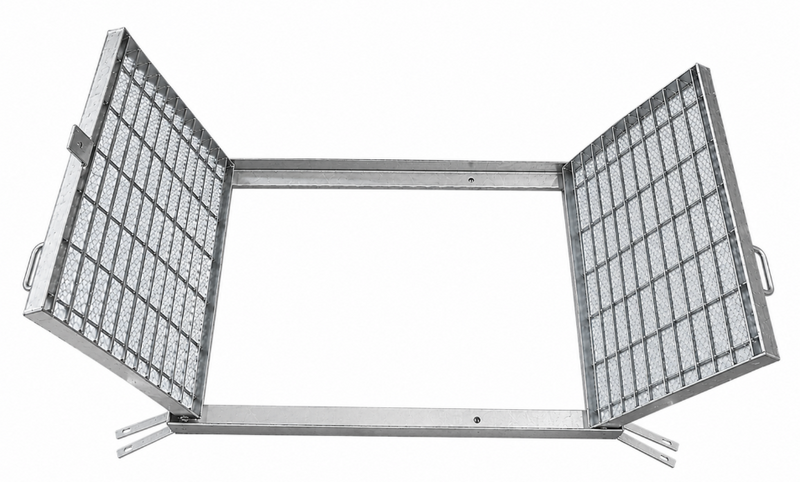 Class B Galvanised Heelguard Grate and Frame 600mm X 900mm X 50mm | Centre Hinged and Open